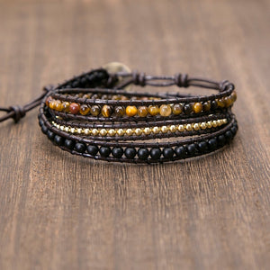 Leather Wrap Hippie Bracelet Follow Your Heart / Dark Brown